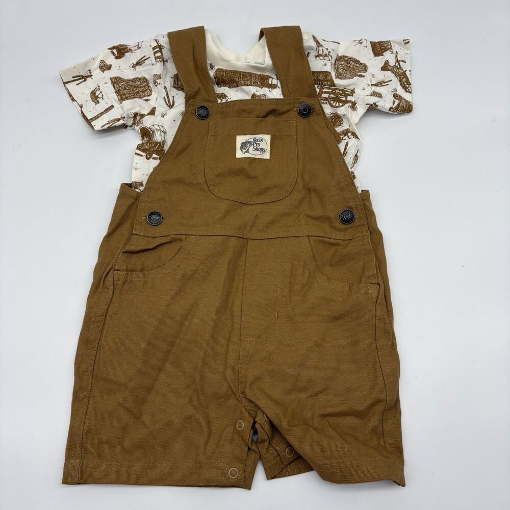 Bass Pro Shops Unisex Baby 9-12M 2pc Western Overall & Graphic Tee Set
